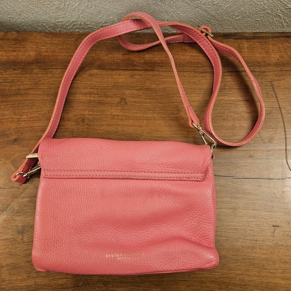 Divina Firenze Genuine Leather Pink CrossBody Shoulder Bag Handbag Made In Italy - Picture 2 of 7